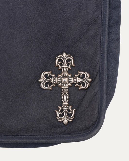 Filigree Cross Embellished Leather Messenger Bag