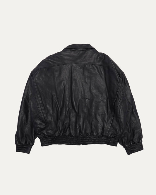 Embroidered Logo Leather Jacket