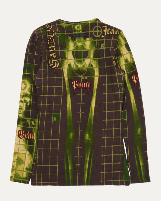 X-Ray Print Long Sleeve Mesh Top