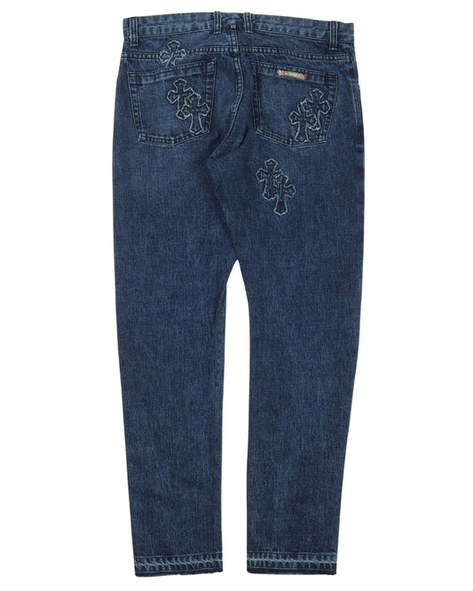 Raw Hem Denim Cross Patch Jeans