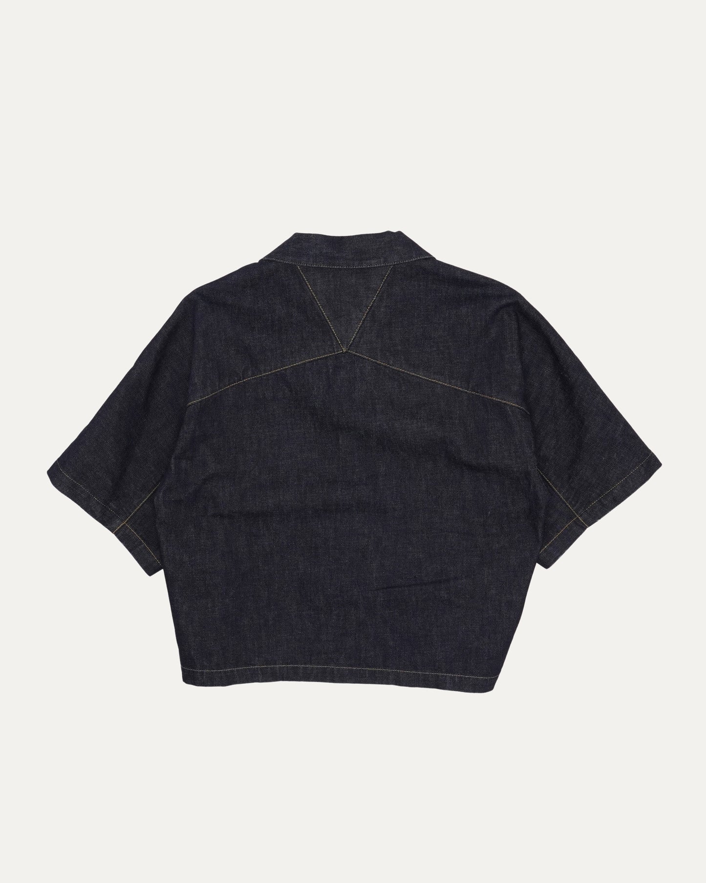 Cropped Denim Short Sleeve Shirt