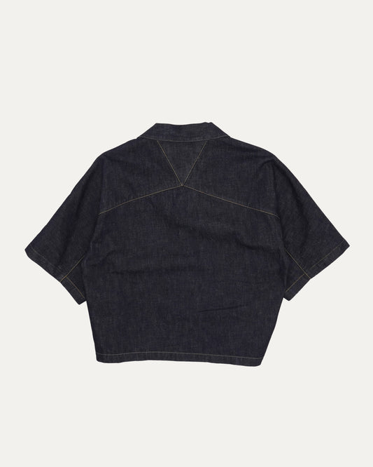 Cropped Denim Short Sleeve Shirt