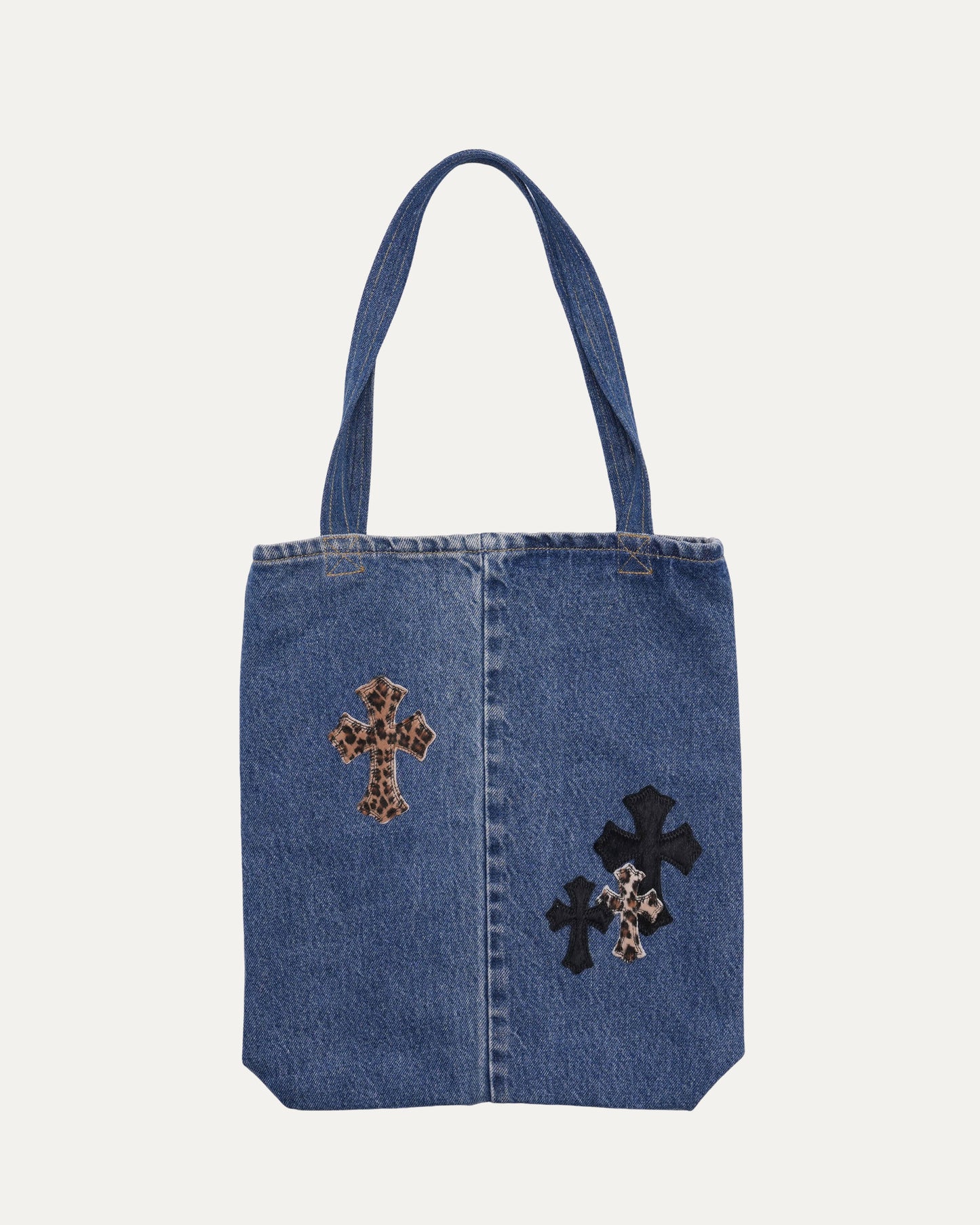 Denim Cross Patch Tote Bag