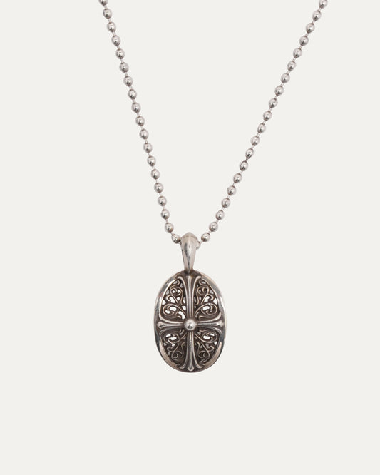 Oval Cross Pendant w/ Ball Chain