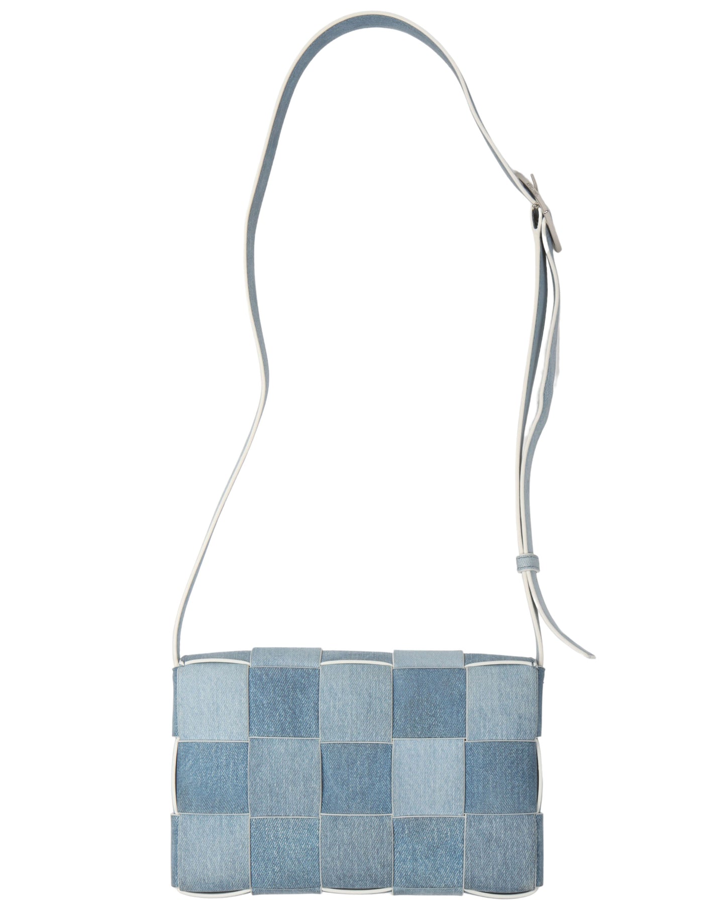 Medium Cassette Intrecciato Denim Print Leather Crossbody Bag