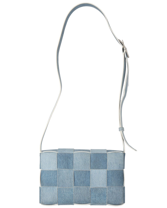 Medium Cassette Intrecciato Denim Print Leather Crossbody Bag