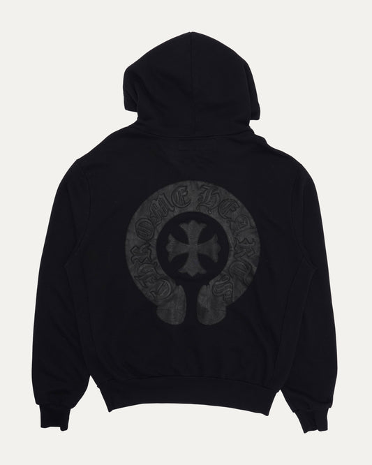 Leather Horseshoe Patch Zip-Up Hoodie