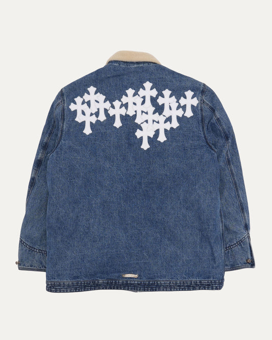 Shearling Cross Patch Denim Chore Coat