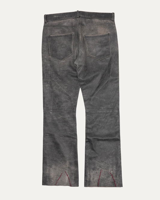Distressed Raw Hem Leather Flare Jeans