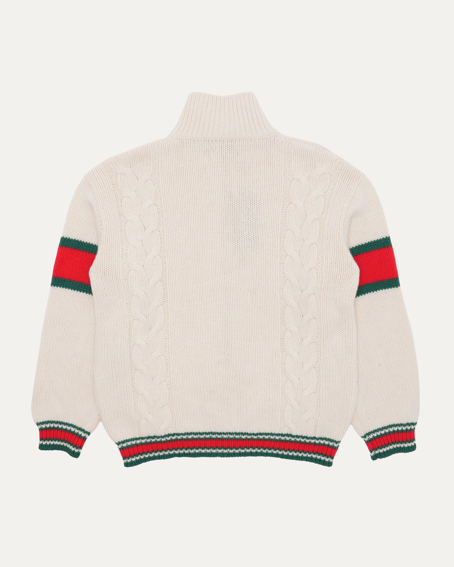 Striped Cable Knit Wool Zip Up Cardigan