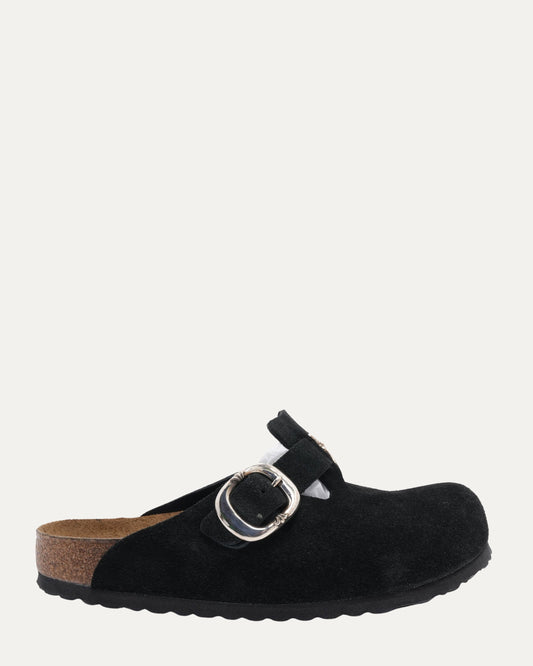 Cross Embellished Birkenstock Boston Suede Mule