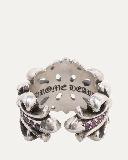 Pink Sapphire Double Floral Cross Ring