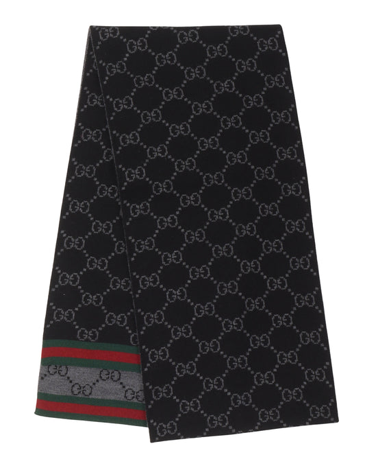 Wool Monogram Scarf w/ Stripe
