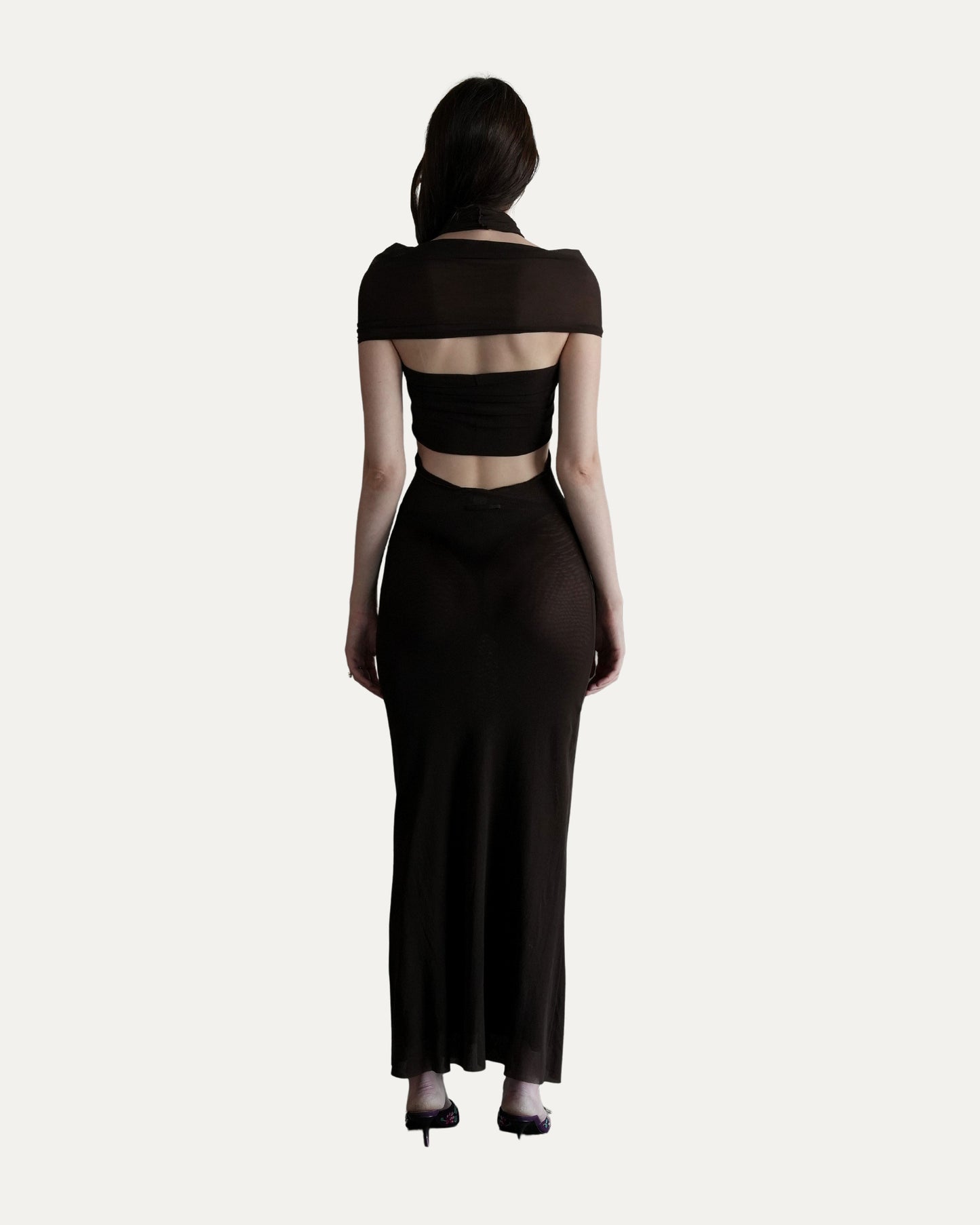 Soleil SS 1999 Cutout Sheer Mesh Bodycon Maxi Dress