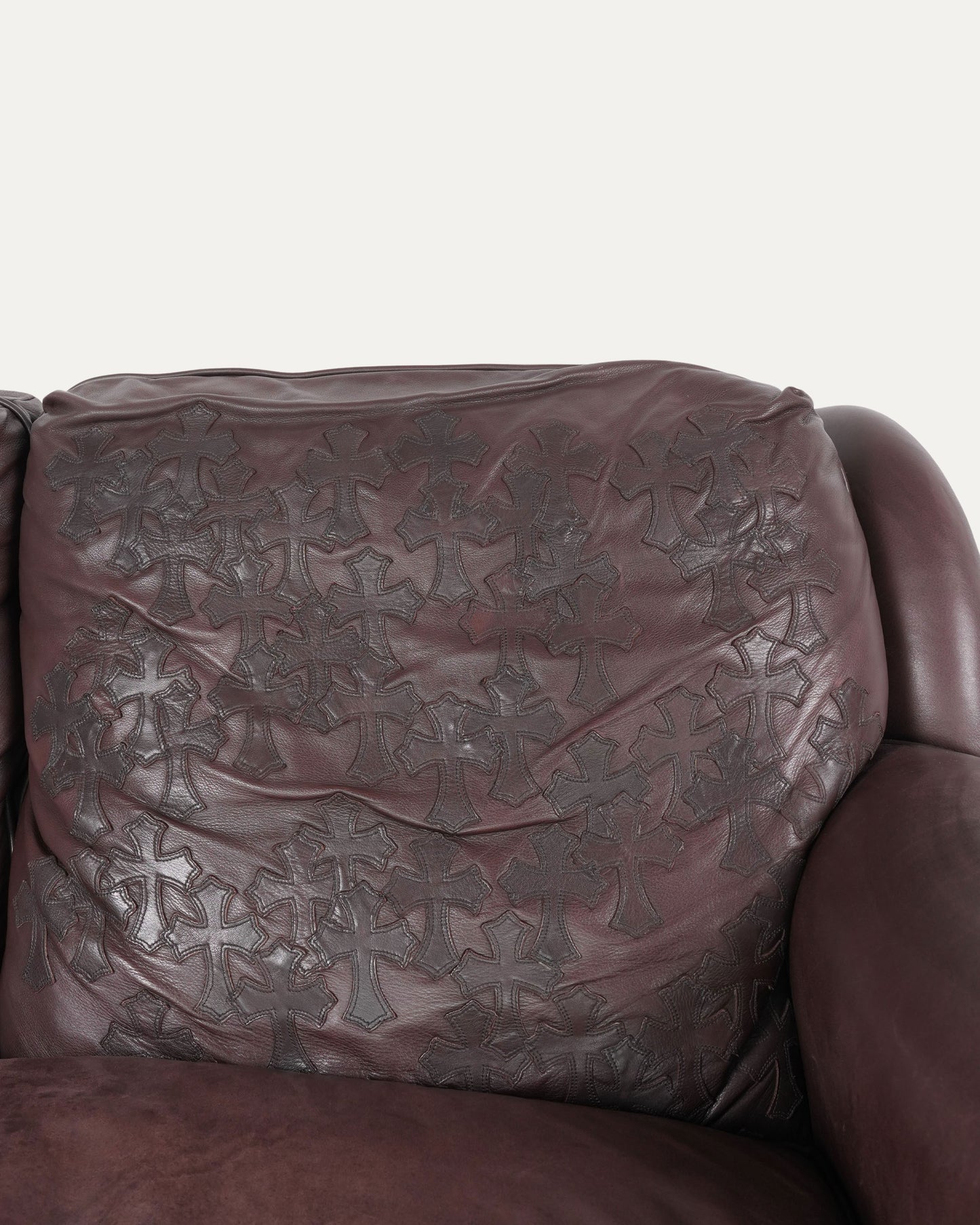 Leather & Ebony Wood Cross Patch Sofa