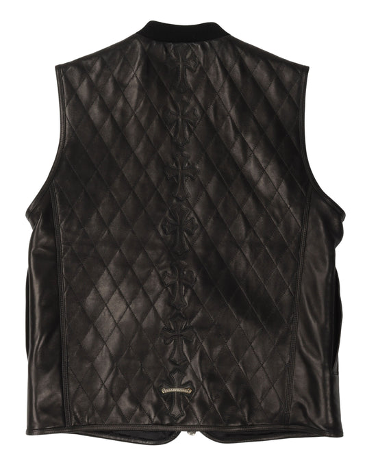 Quilted Leather Cross Patch Vest