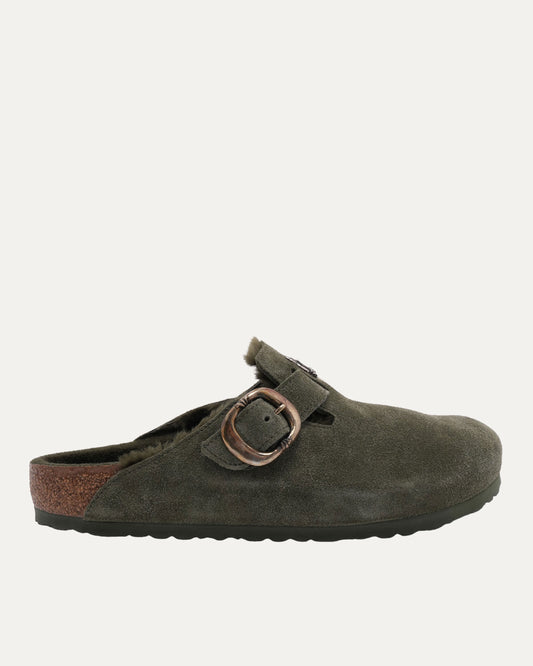 Dagger Embellished Shearling Lined Birkenstock Boston Suede Mule
