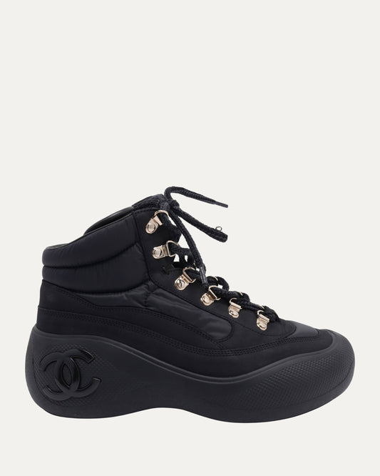 Nylon CC Lace Up Ankle Boots