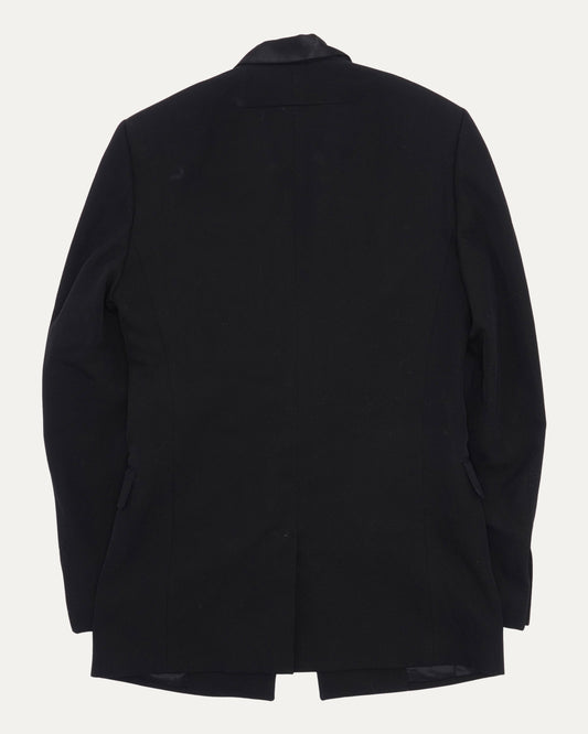 Wool & Silk Satin Fringed Shawl Collar Blazer