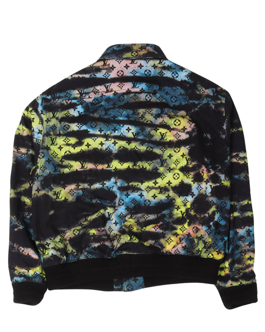 Monogram Watercolor Collared Denim Bomber Jacket