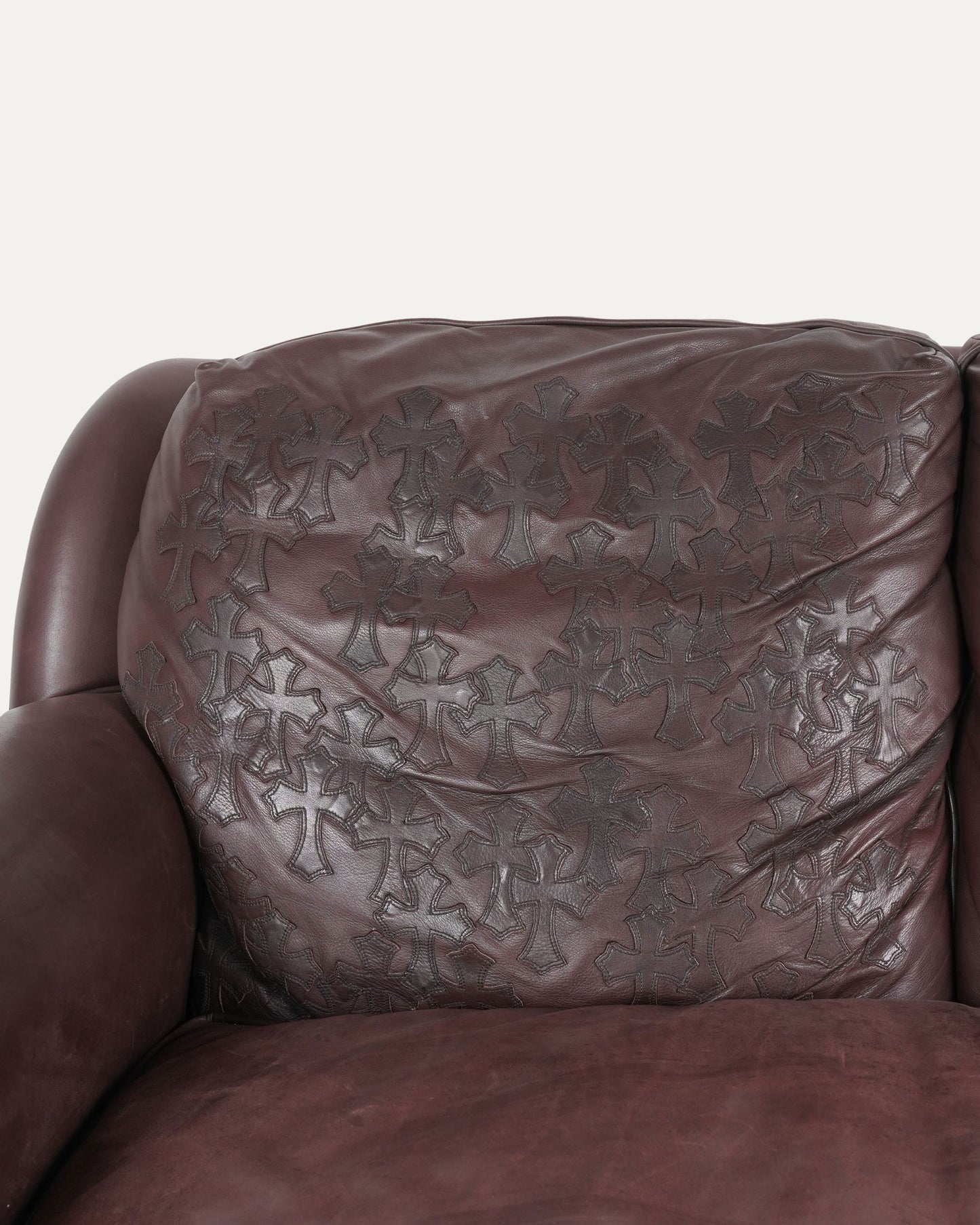 Leather & Ebony Wood Cross Patch Sofa