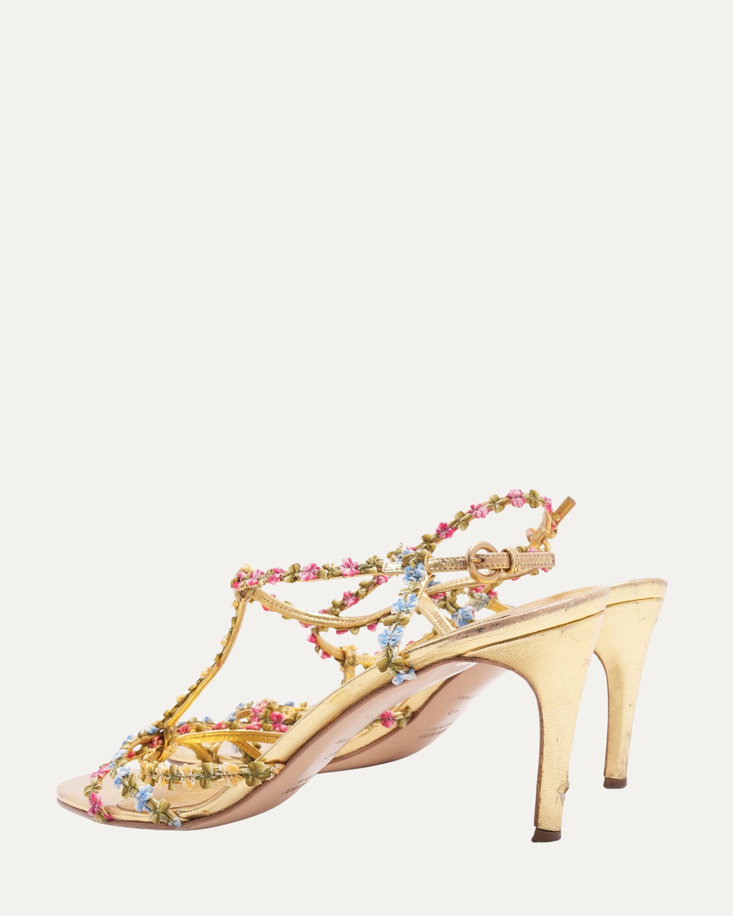 Gold Leather Heels with Floral Detail (c. 2004)