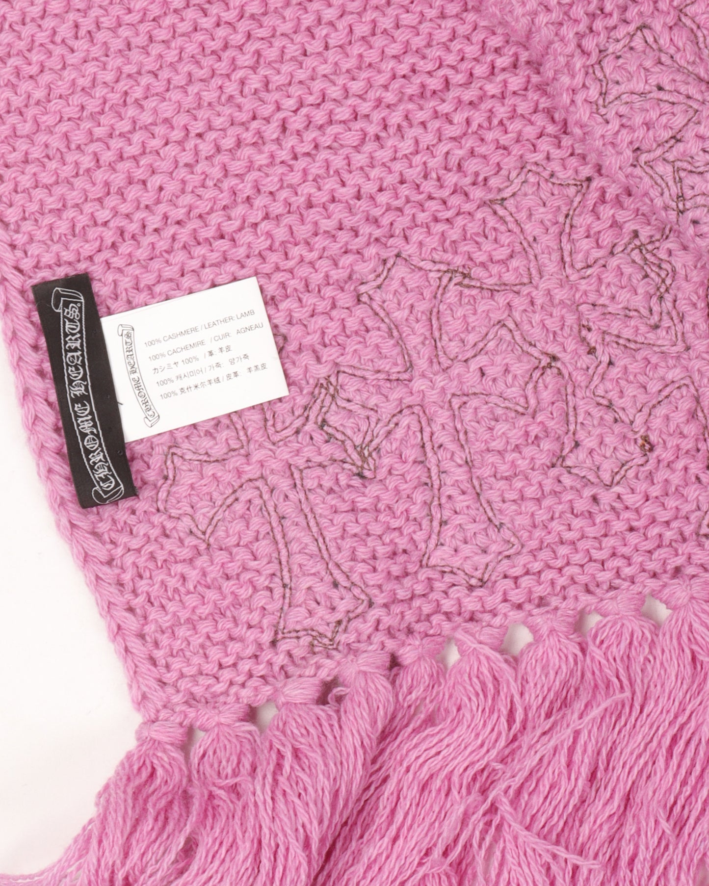 Pink Leather Cross Cashmere Scarf