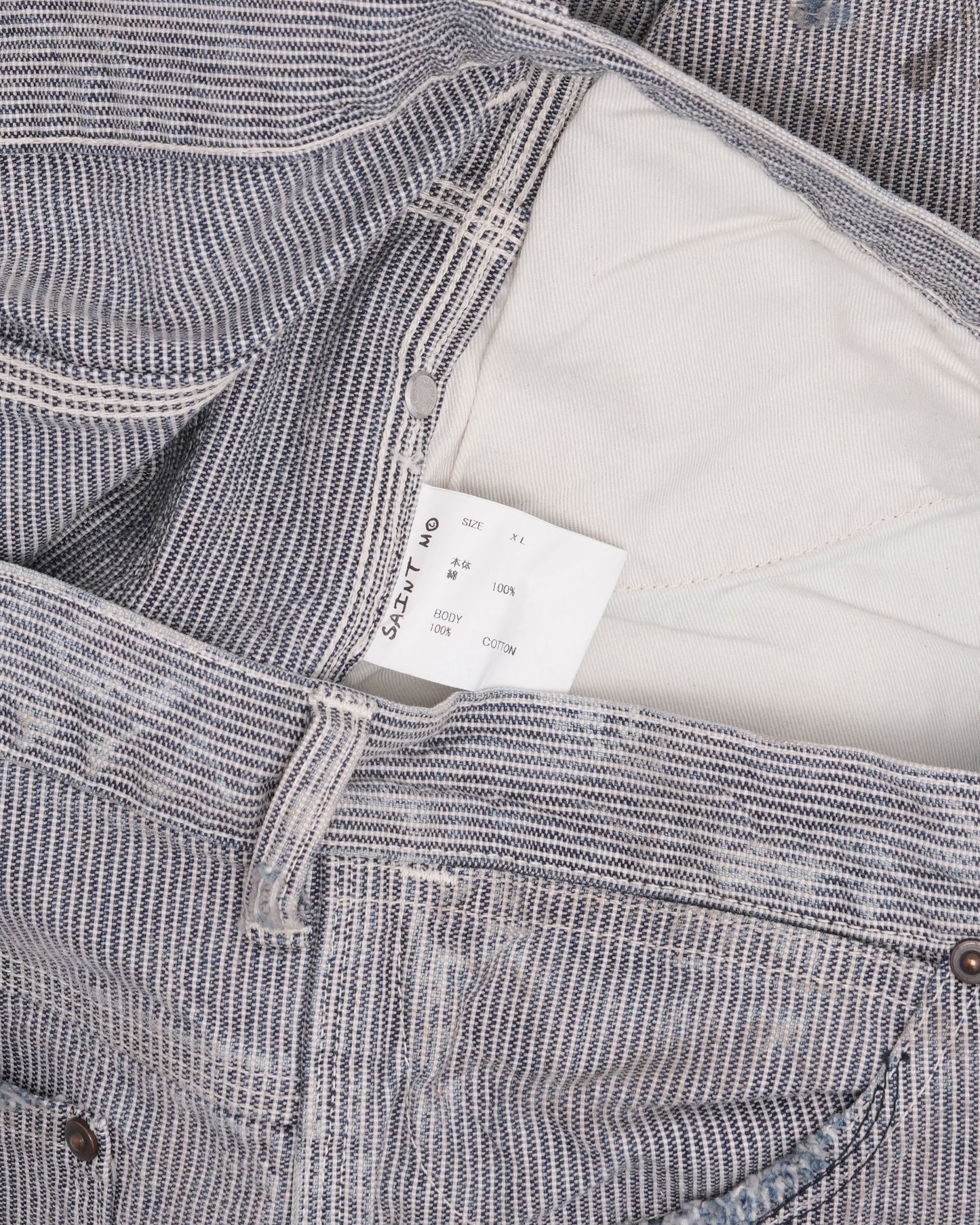 Distressed Hickory Stripe Carpenter Pants