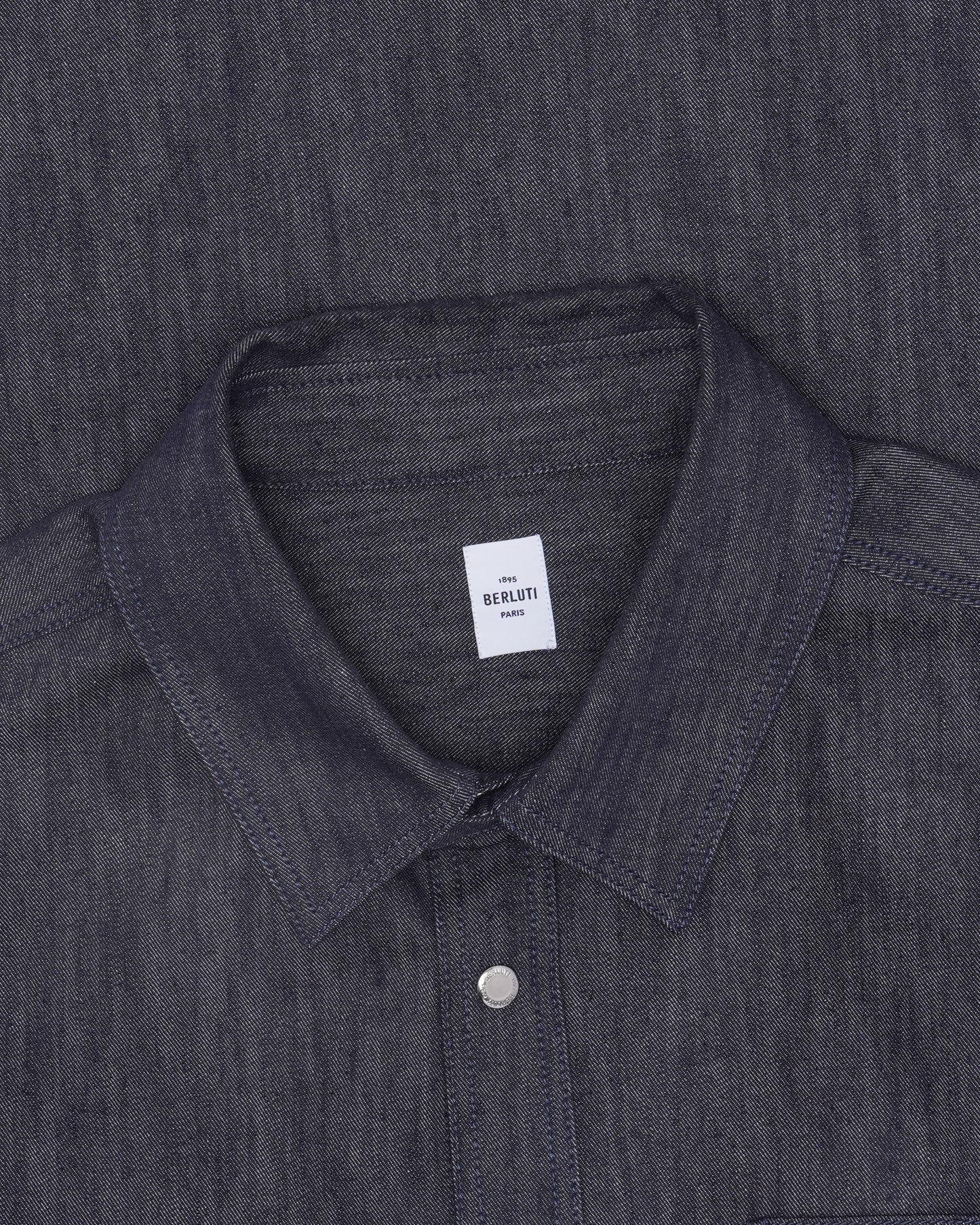 Leather Appliqué Cotton-Cashmere Blend Denim Shirt