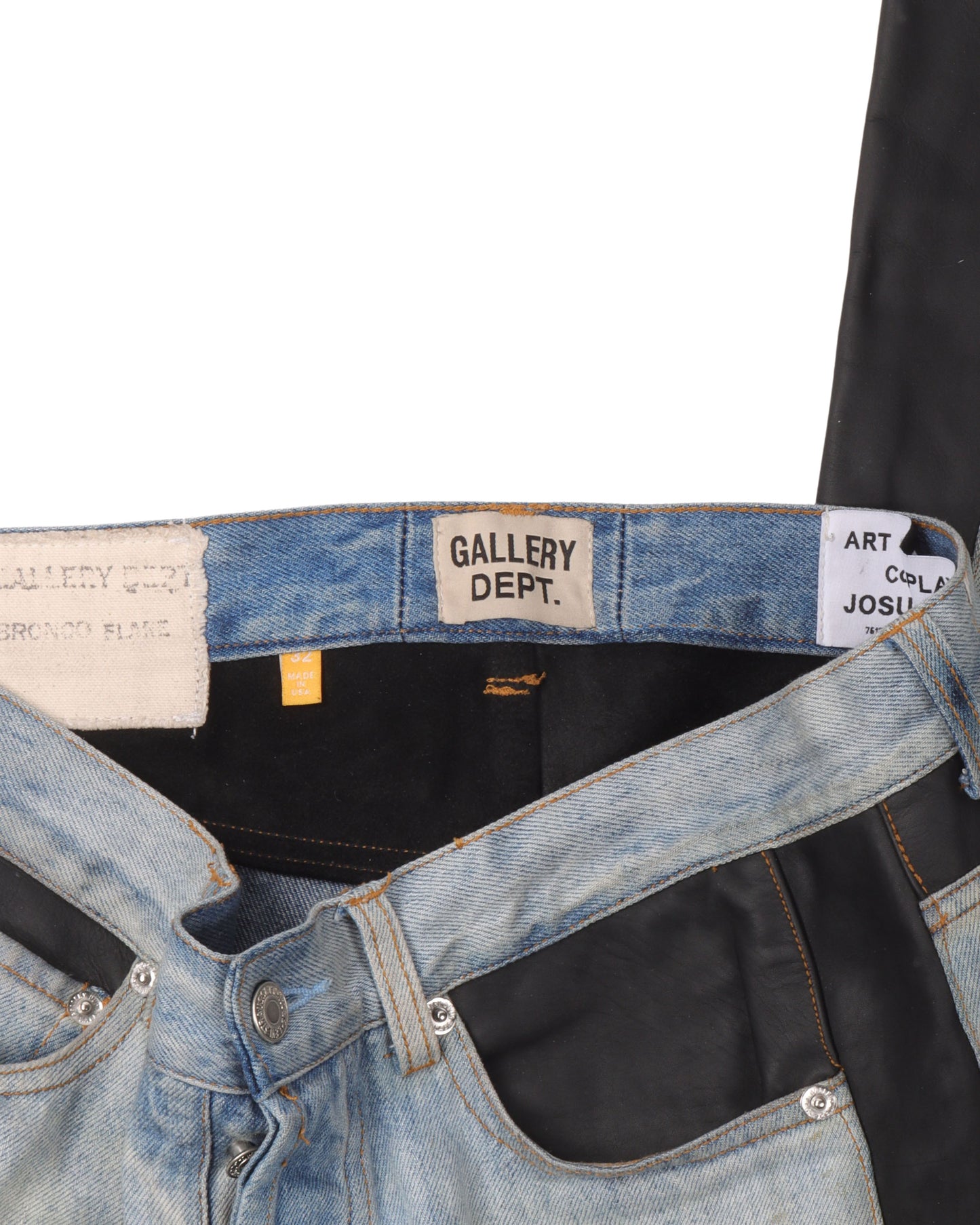 G Patch La Flare Leather and Denim Pants