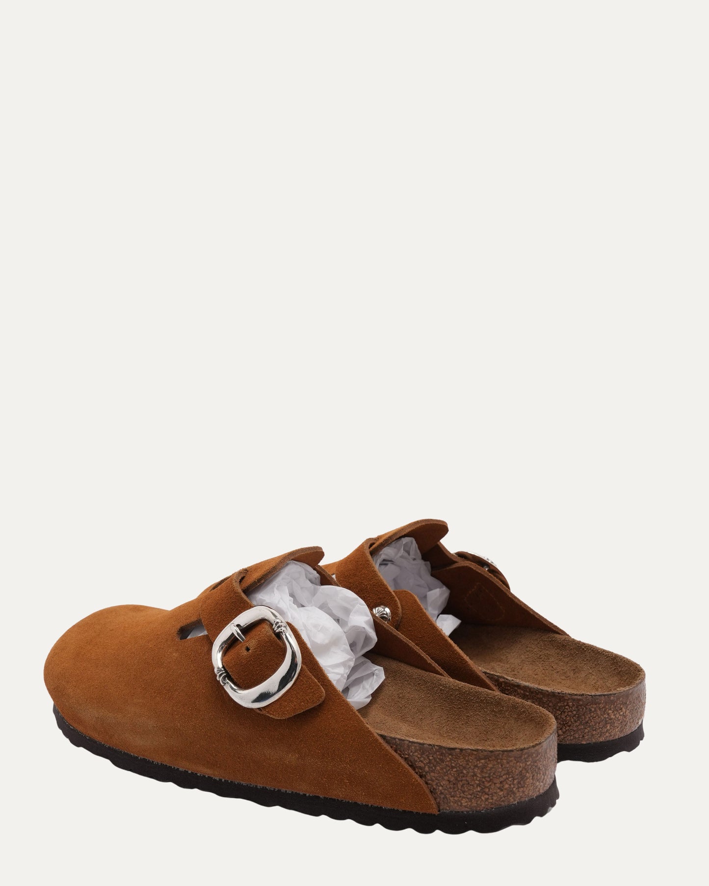 Cross Embellished Birkenstock Boston Suede Mule