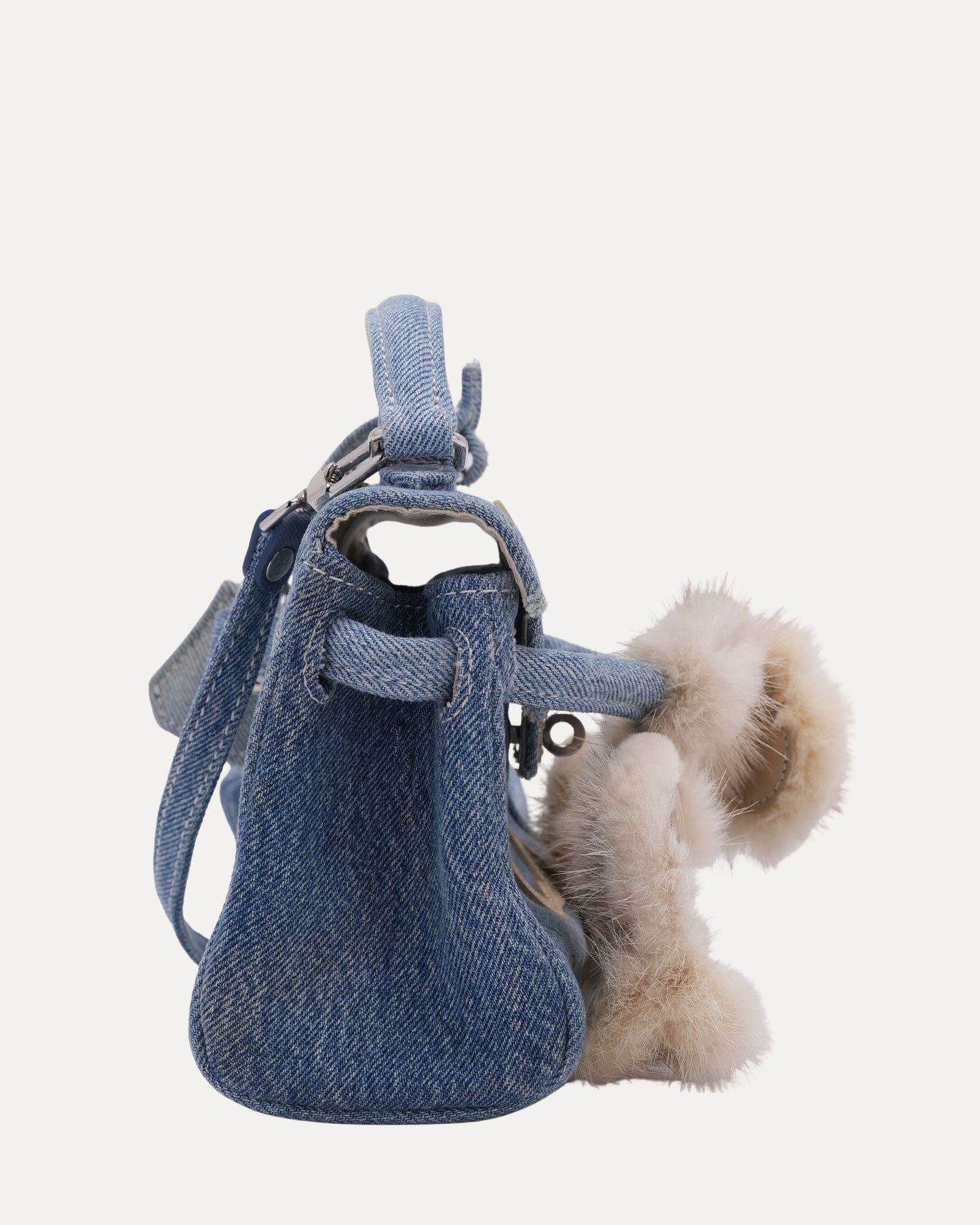 Mink Trimmed Denim Mini Monster Bag