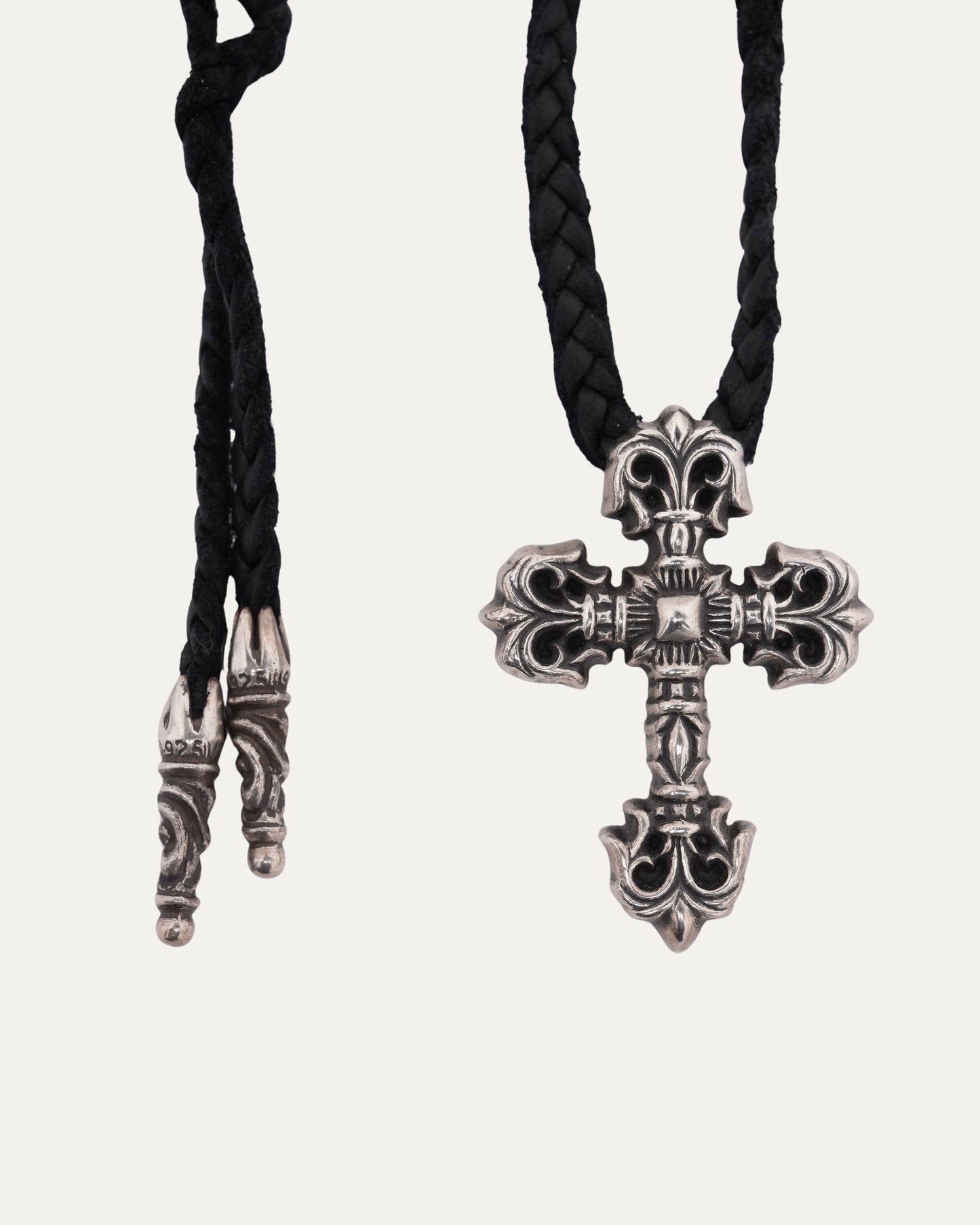Filigree Cross Pendant with Braided Leather Necklace