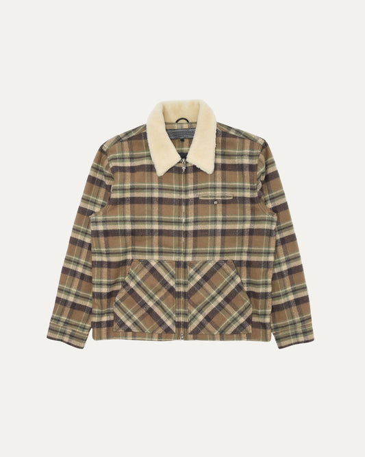 Flannel Shearling Collar Zip Up Jacket