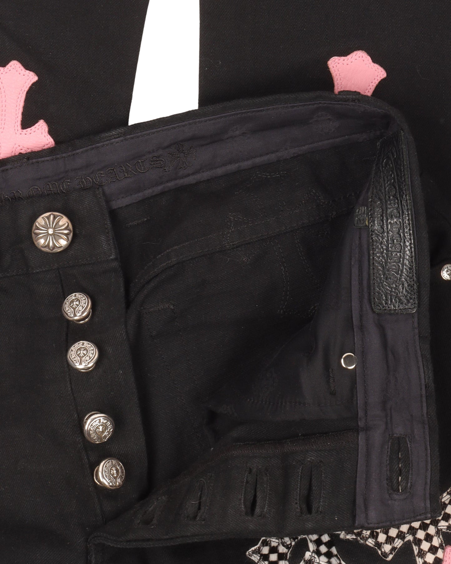 Checkered Cross Fleur Knee Jeans