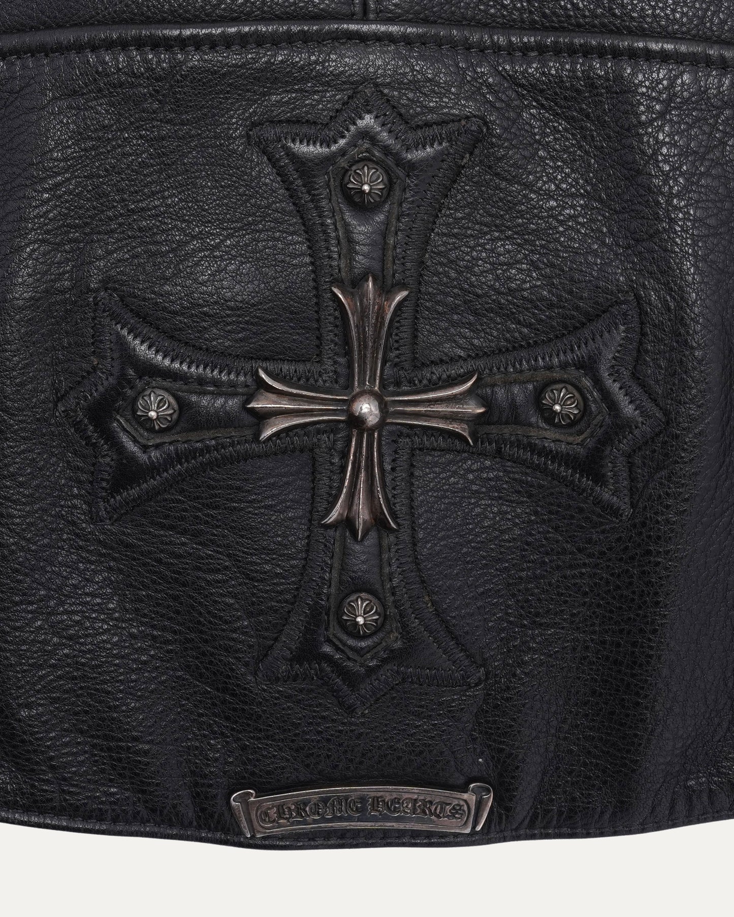 Silver Embellished Plus Cross Patch Leather Vest