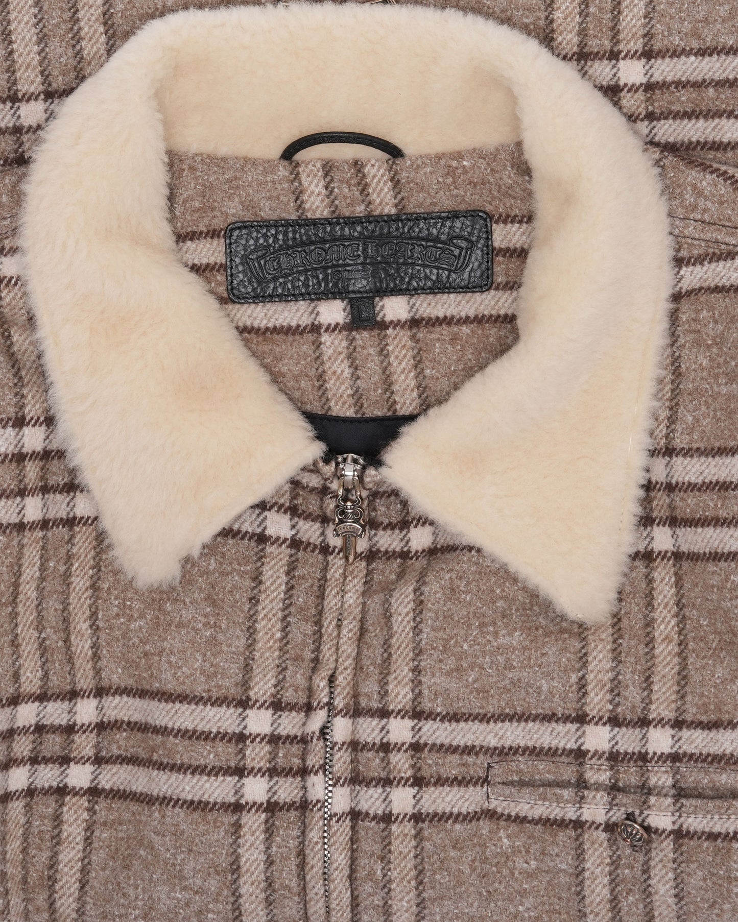Shearling Collar Zip Up Flannel Jacket