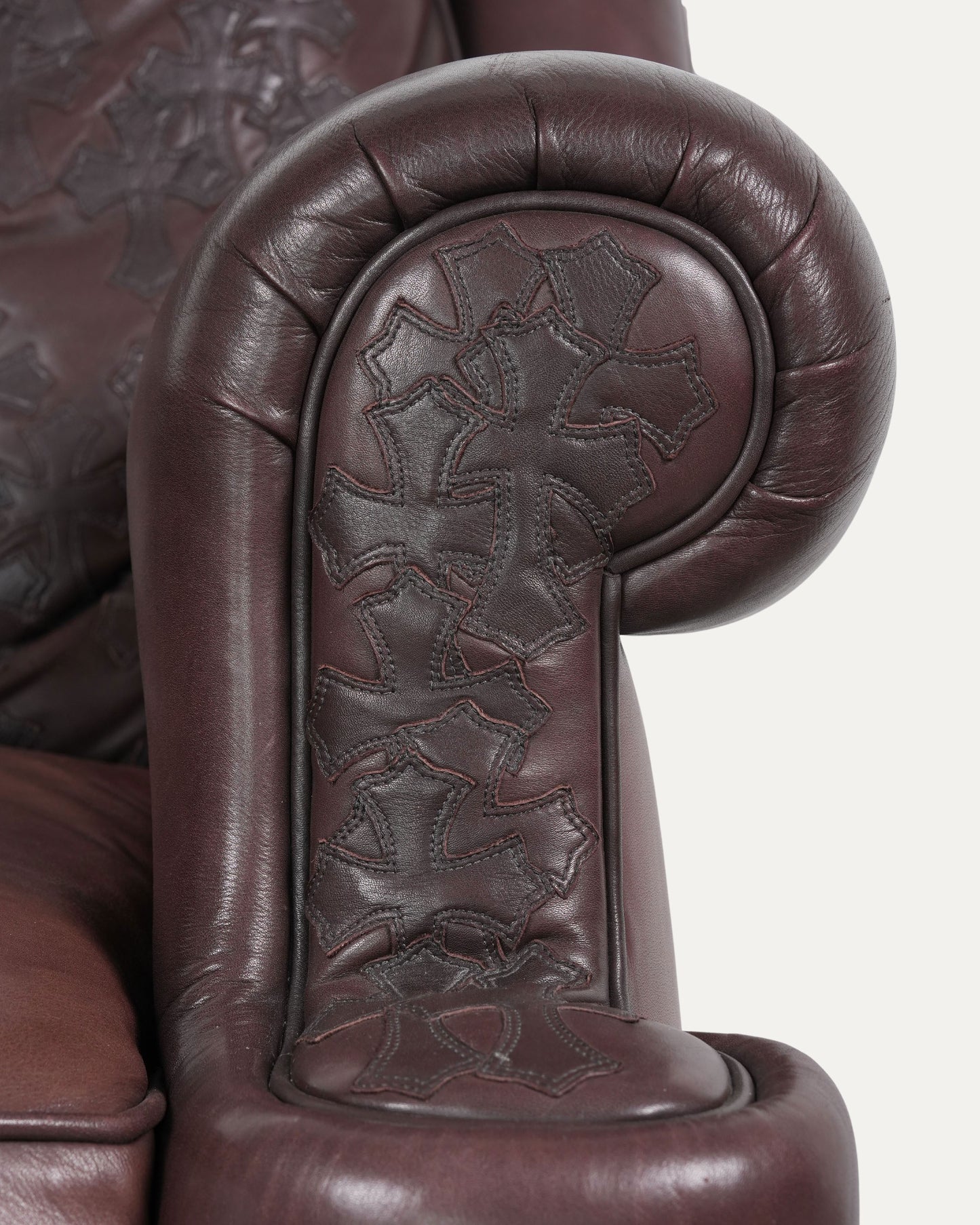 Leather Cross Patch Lounge Chair & Ottoman Set