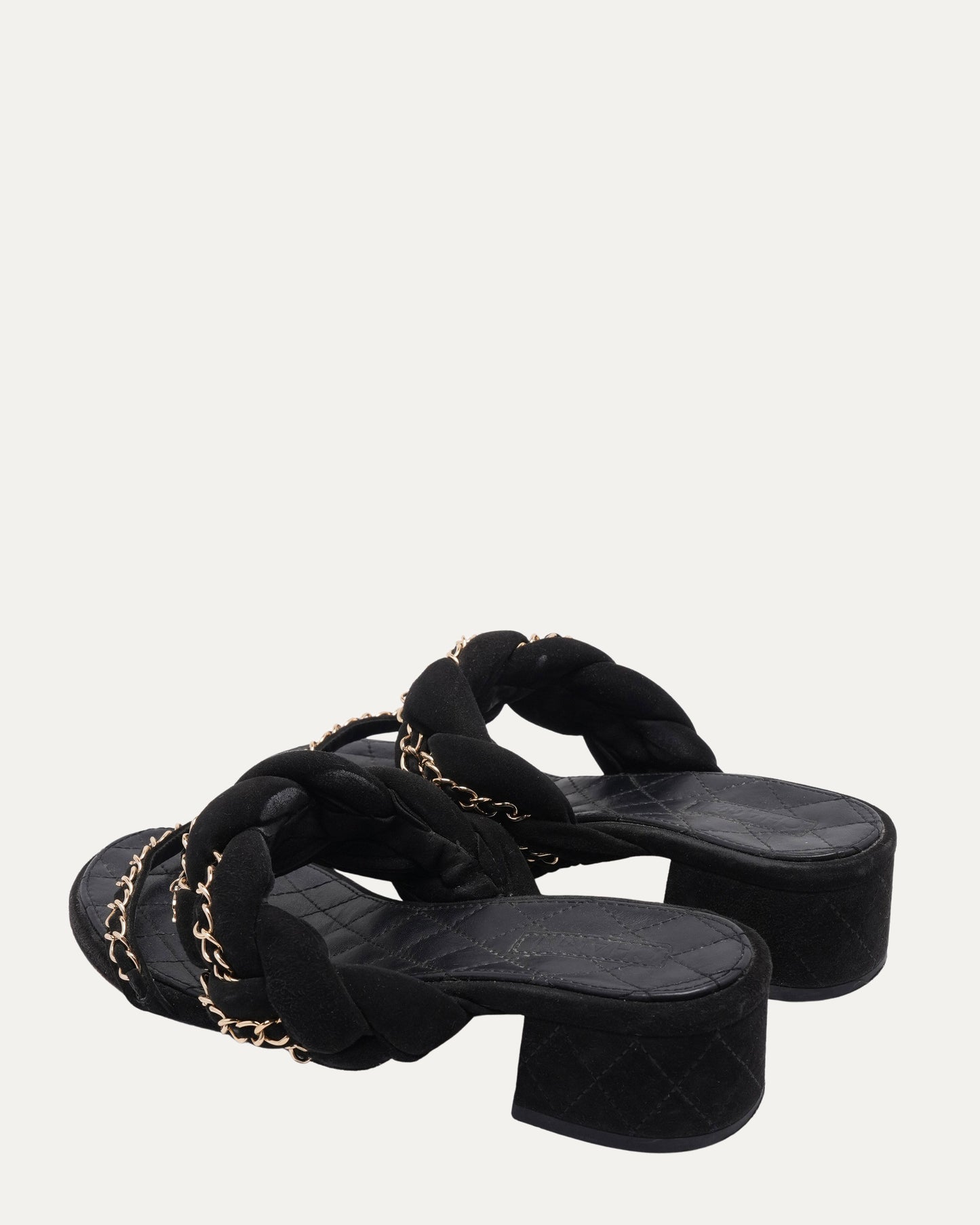 Chain Embellished Suede Slide Sandals