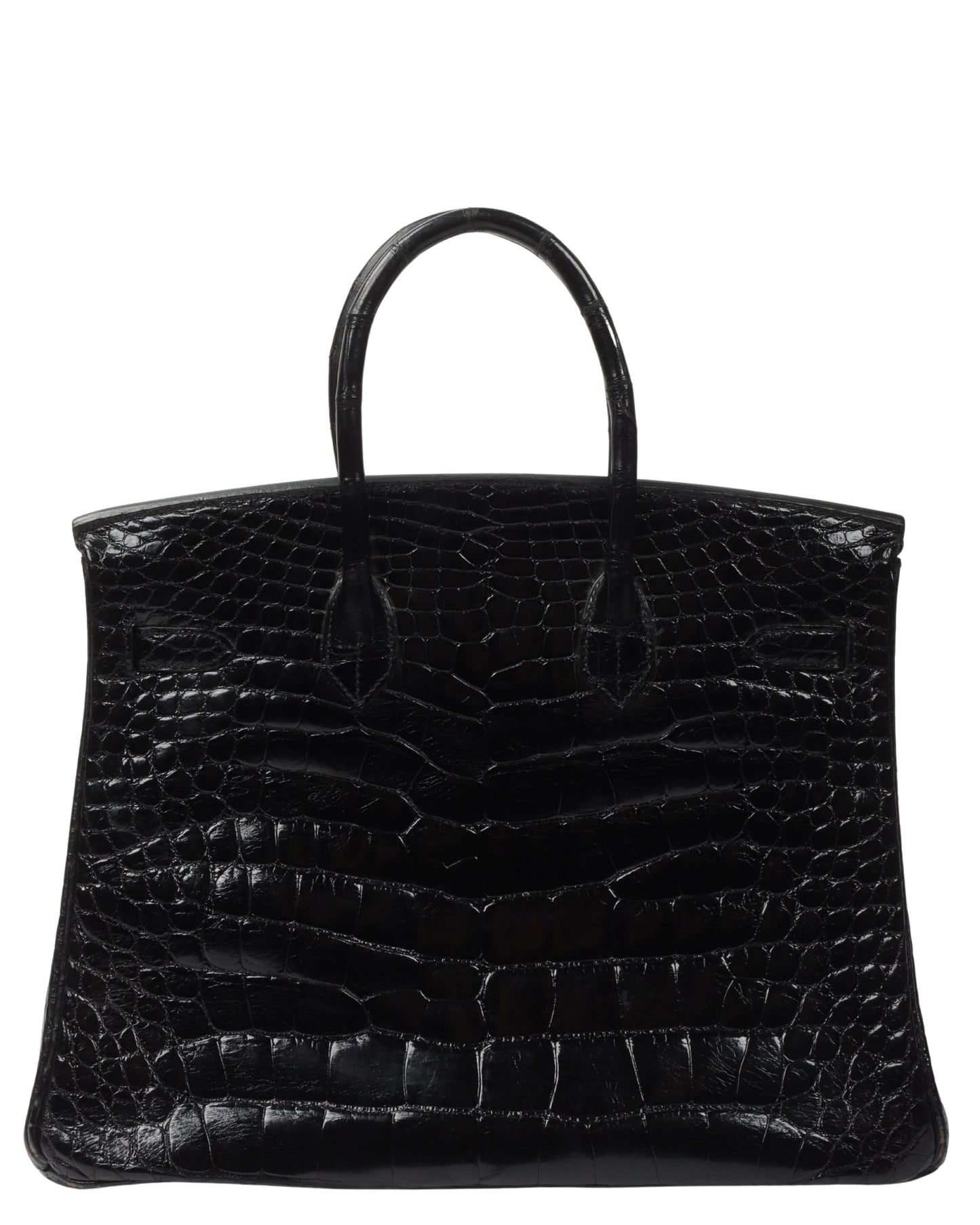 Black Shiny Alligator Mississippiensis Birkin 35 Brass Hardware