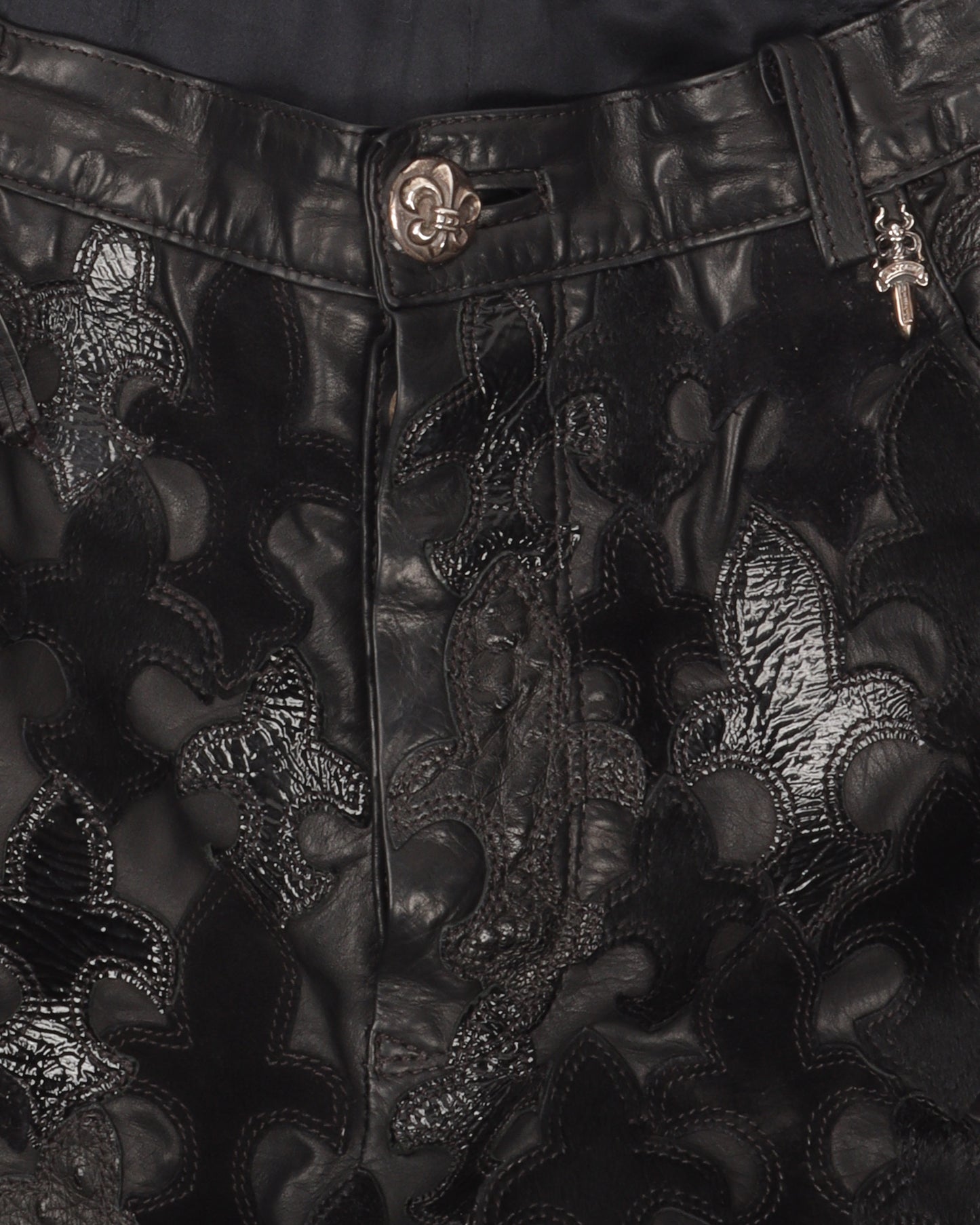 Full Leather Fleur De Lis Patch Jeans