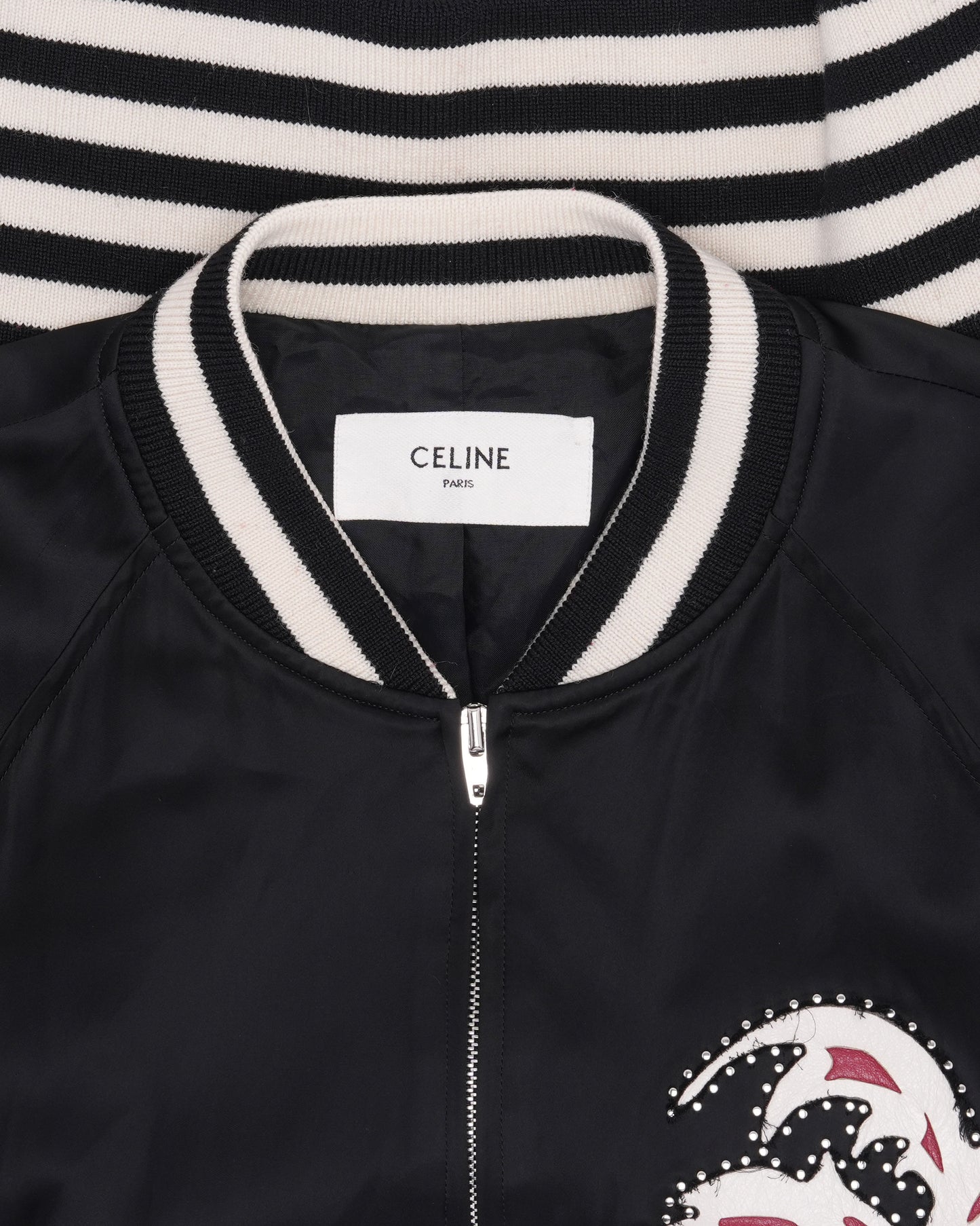 Leather Inlay Palm Tree Satin Teddy Jacket