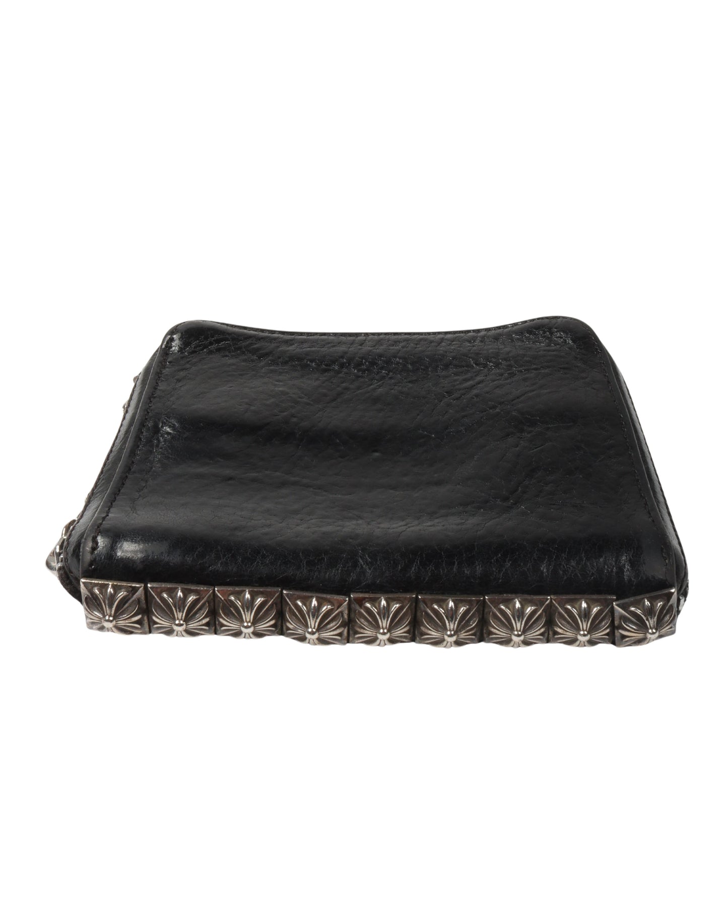 Leather Studded Bifold Zipper Wallet with Charms
