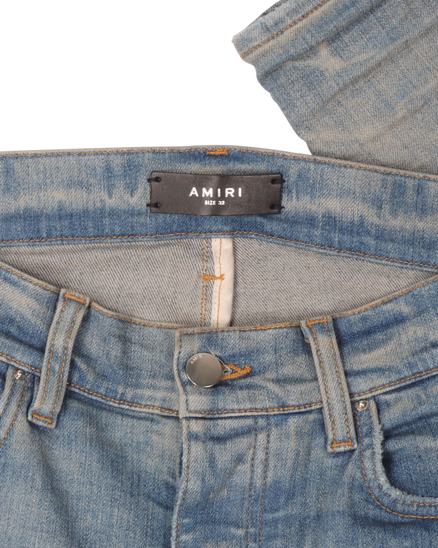 Distressed Repaired Denim Jeans with Logo