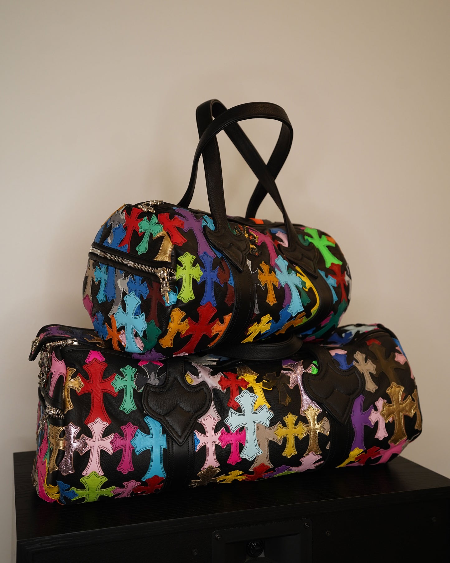 Multicolor Cross Patch Cemetery Mini Duffle Bag