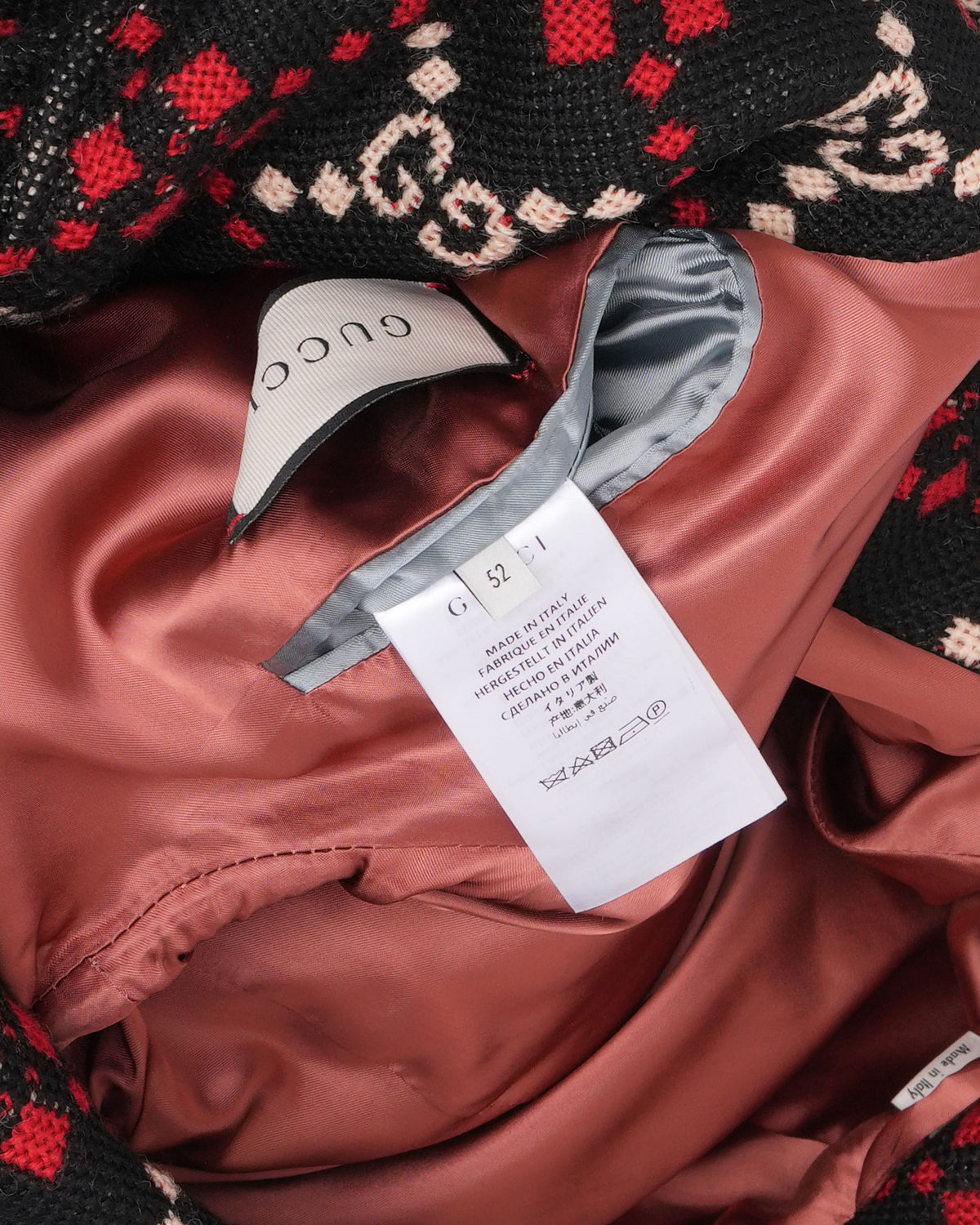 Double Breasted GG Monogram Jacquard Wool Coat