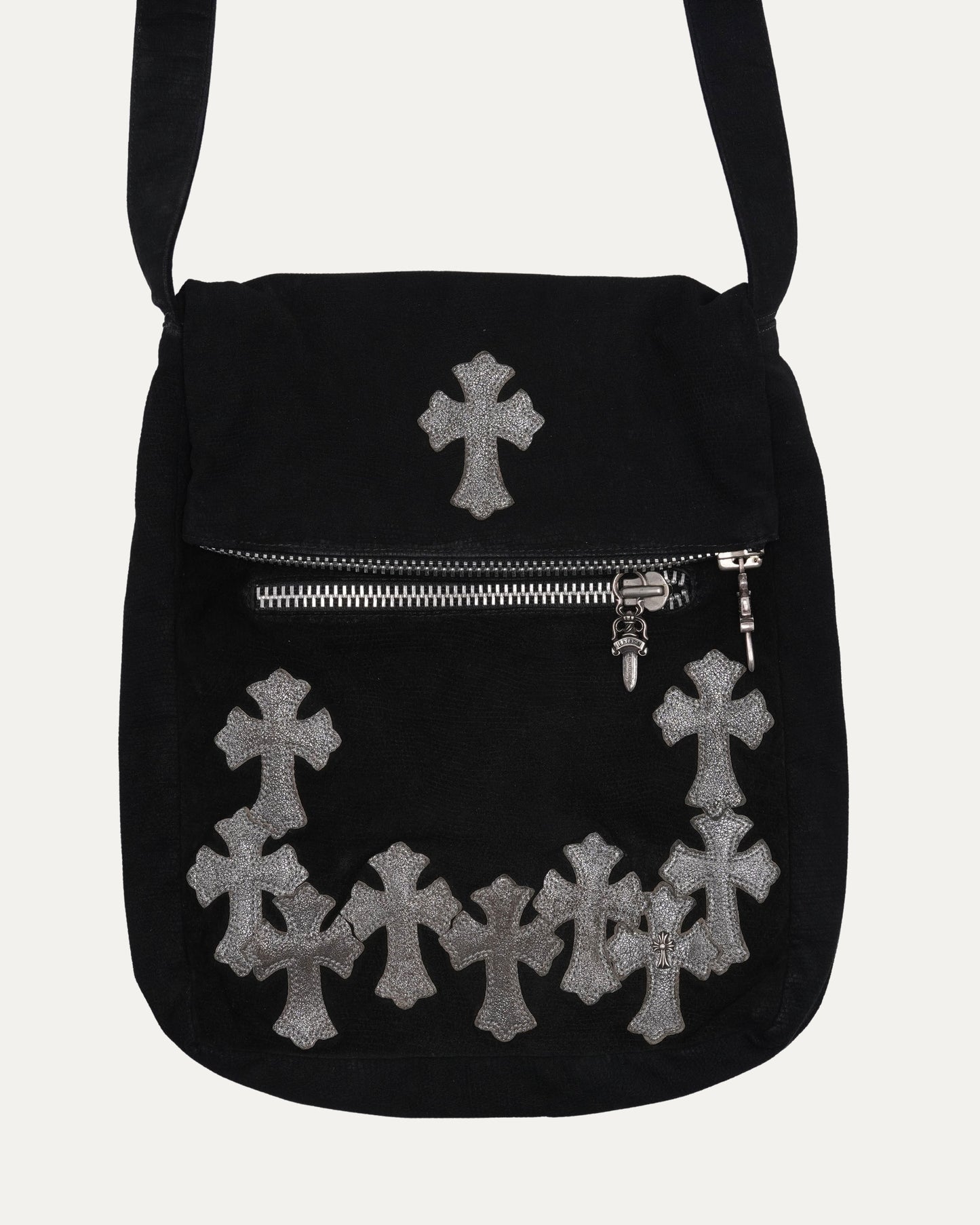 Silver Embellished Cross Patch Leather Messenger Bag