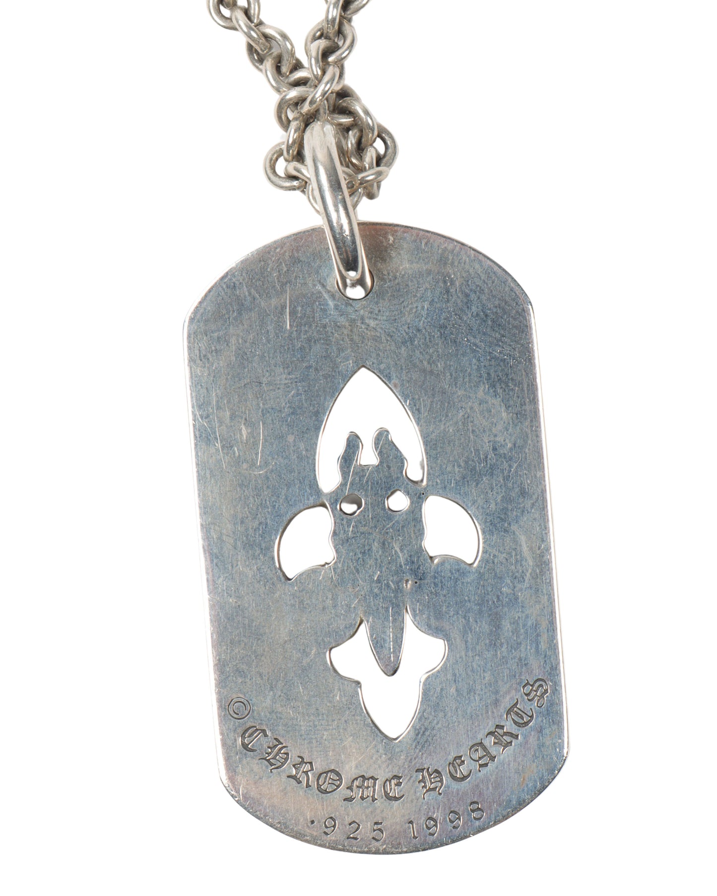 Silver & Diamond Fleur Cross Dog Tag Pendant w/ Chain