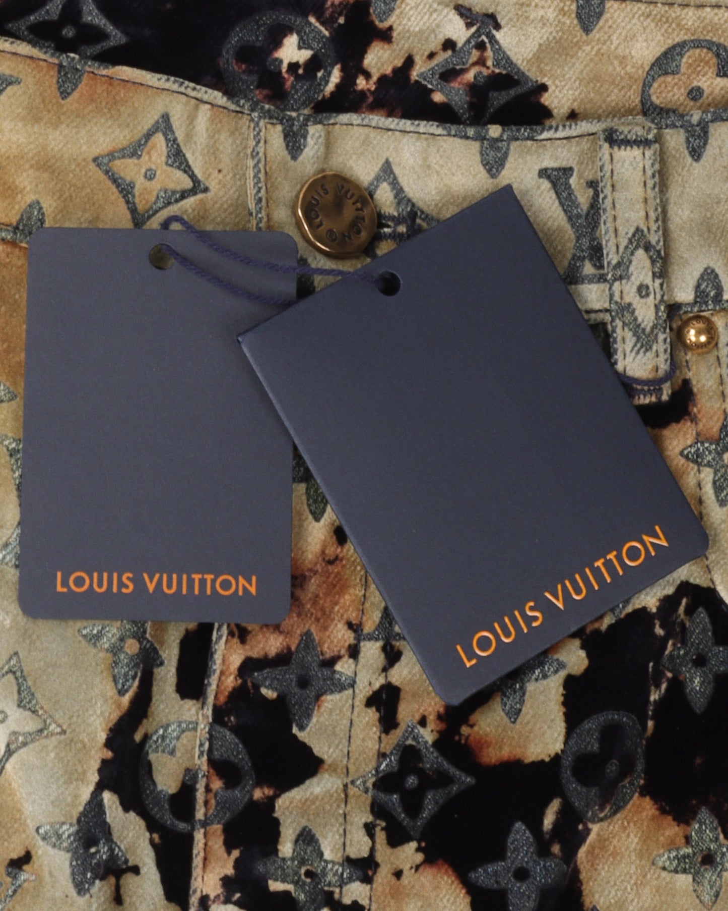 Bleach Effect Monogram Denim Pants