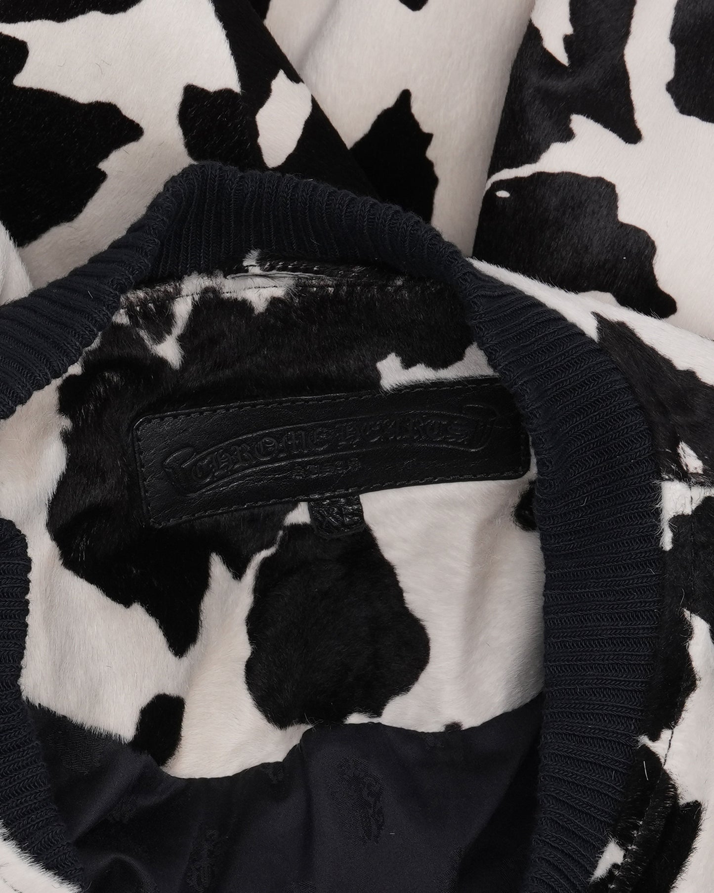 Cow Print Pony Hair Leather Bomber Jacket